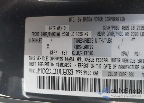 2012 Mazda Mazda5 Touring from USA, damaged, VIN JM1CW2CL0C0139093